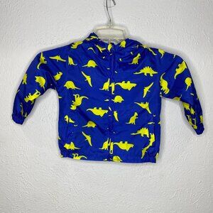 WAPYPY little boy's size 100 (4) blue/lime green dino wind breaker with hood EUC